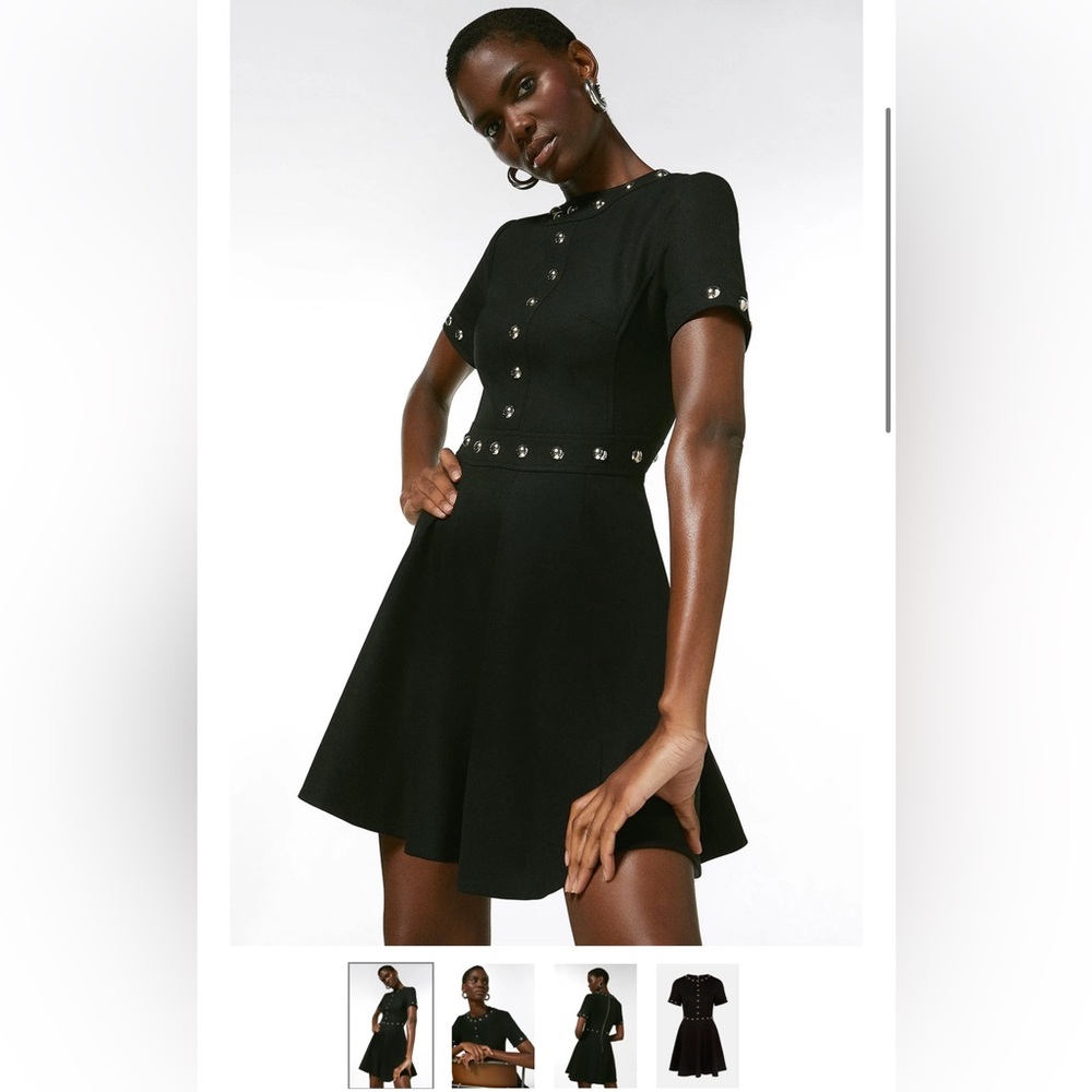 KAREN MILLEN Black Structured Stretch Stud Circular Skirt Dress SIZE 2